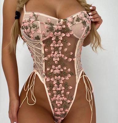 China Sexy Women's Lingerie Mature Women Hollow Out Jumpsuit Hot Women Sex Girls Sexy Lingerie Embroidery Underwear for sale