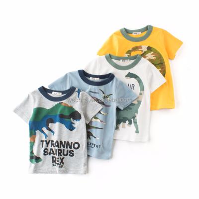 China Breathable Kids T-shirt Cartoon Dinosaur Printing Short Sleeves Stitching Comfortable Breathable Summer Boys T-shirt Kids Clothes for sale