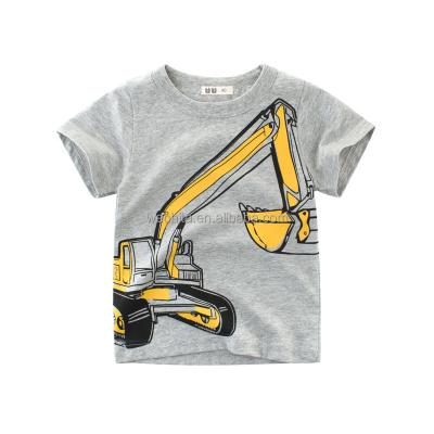 China 100% Short Sleeve Cotton Summer Kid Clothes Boys Girls T-shirt Clothing Cartoon Excavator T-shirt Shorts Sleeves Tee For Kids for sale