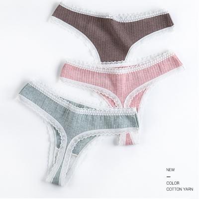 China Custom Sexy Women Breathable Underwear Low Waist Cotton Ribbed Female Panties Lace Up Thong Light G - String Low Price Decor Women Underwear for sale