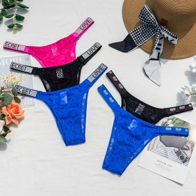 China Breathable Underwear Women Sexy Bikini Lace Up Sheer Floral Women Underwear Rhinestone Instructions OEM Custom Underpanty Low Rise Lingerie for sale