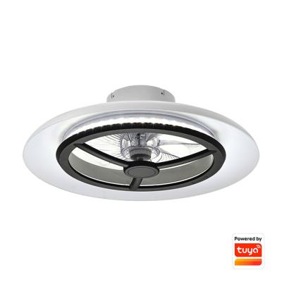 China Black Painting Ring Luxury Tuya App Smart Control LED Ceiling Fan With Light High Quality for sale