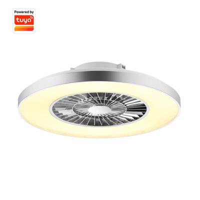 China Chrome Plated Frame Factory Sale Chrome Plated Cover TuYa LED Smart Residential Ceiling Fan With Light For Home for sale