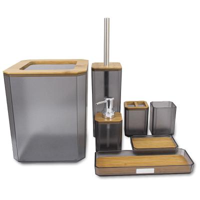 China Sustainable Square Modern Bamboo Wooden Toilet Cleaning Tools Bathroom Set Luxury Bathroom Accessories Set for sale