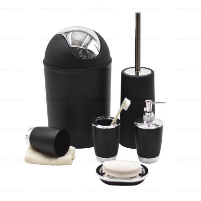 China Sustainable 6 Set Bathroom Accessories Set Stainless Steel Plastic Black Bathroom Complete Set for sale