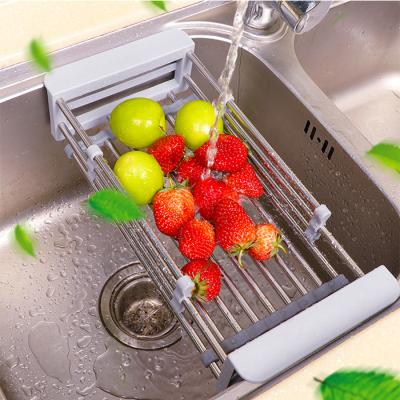 China Wholesale Viable Multifunctional Telescopic Plastic Sink Storage Kitchen Fruit Dish Drain Vegetable Rack for sale