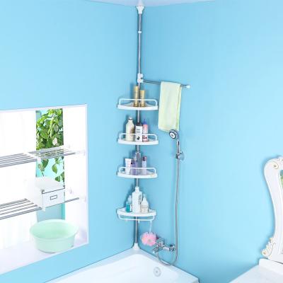 China Eco-friendly Stainless Steel Wall Corner Shower Caddy Bathroom Adjustable Telescopic 4 Tier Bathroom Corner Shelf for sale