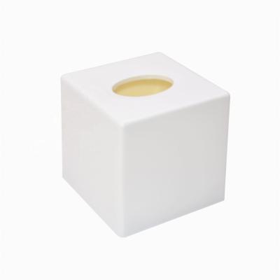 China Eco-friendly Acrylic Tissue Box Container Matte White Abs Plastic Square Color Tissue Storage Box for sale