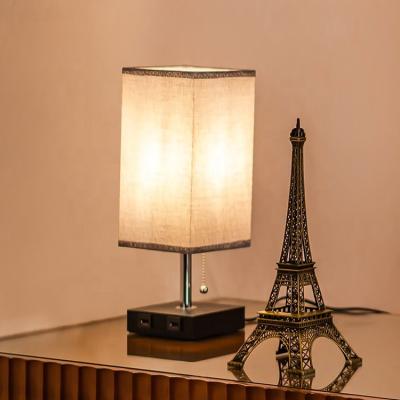 China Small Table Lamp Hotel Living Room Bedroom Bedside Lamps With USB Modern Light Wood Dining Bedside Table Lamp for sale