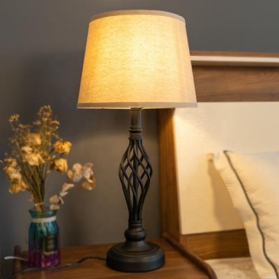 China Contemporary simple bed iron lamp shade bamboo fabric table decoration room restaurant fabric table lamp hotel side table lamp for bedroom for sale