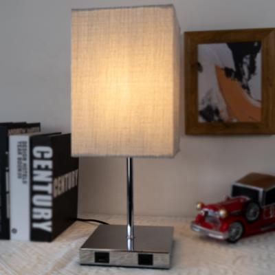 China Fabric Table Lamp Minimalism Shade Gray Residential Lamp Double USB Living Room Desk Lamp For Lighting for sale