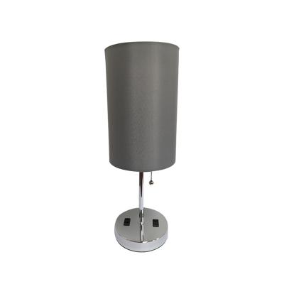 China Modern Gray Shade Double USB Plug Pull Switch Iron Fabric Furniture Table Lamp for sale