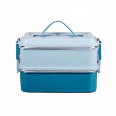 China Microwavable 304 Stainless Steel Double Decker French Bento Box Insulated Lunch Box for sale