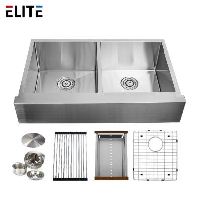 China Without Faucet Wholesale Price 304 Stainless Steel Belfast Sink Farmhouse Sink Double Rolls 36 Inch Apron Front Sink With Accessories for sale