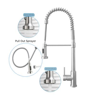 China Pull Out Spray Cartridge High Profile Arc Faucet Stainless Steel Luxury Ceramic Single Handle Pull Out Spray Kitchen Faucet for sale