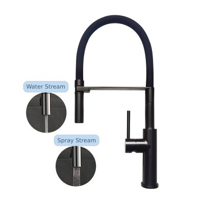 China Pull Out High Profile Luxury Faucet Arc Spray Spring Cartridge Ceramic Matte Black Stainless Steel Pull Down Kitchen Sink Faucet for sale