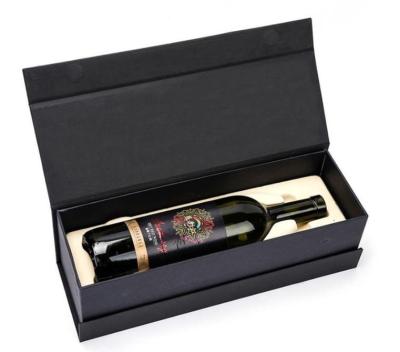 China Recycled Materials Custom Black Magnetic Closure Single Wine Bottle Cardboard Packaging Gift Box for sale