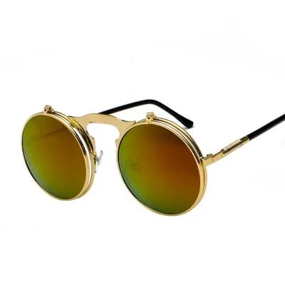 China Round fashion GWTNN OEM Oculos Retro Round Metal Frame Double Lenses Flip Glasses Men Women Circle Vintage Steampunk Flip Up Sunglasses for sale