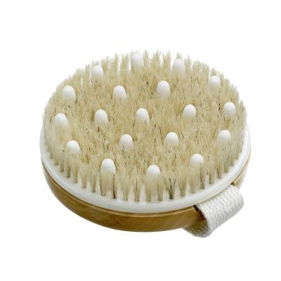 China EXFOLIATING Wooden High Quality Round Scrub Bath Massage Exfoliating Dry Shower Brush Body Brush With Boar Bristle for sale