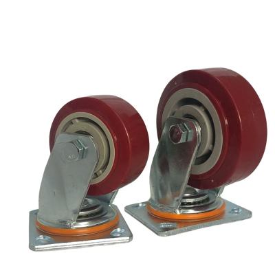 China PU Heavy Duty Casters Red Polyurethane Caster Wheel Swivel Caster Wheel Swivel Casters For Industrial Equipment for sale