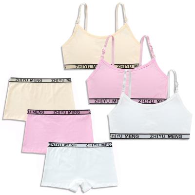 China Small Big Cotton Antibacterial Bralette Beginner Kids Grow Bra Girl Teen Bras With Boyshort Set For Girl for sale