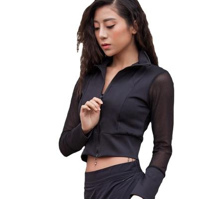 China New High Waist Slim Sexy Breathable Fitness Clothes Women's Running Jackets Sports Yoga Women Stand Collar Quick Dry Zipper Long Sleeve for sale