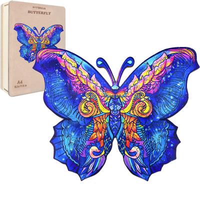 China New Design A4 DIY TOY Custom Wooden Box 3D Jigsaw Puzzle Animal Wooden Butterfly for sale