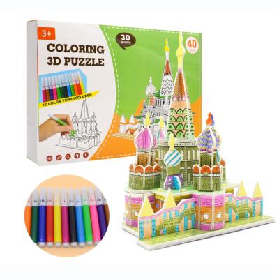 China DIY TOY 3D Jigsaw Castle Jigsaw Puzzle DIY Coloring Painting Toy for Kids Boys Girls Gifts Construction Toy Block Toys Building for sale