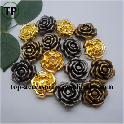 China Dry Cleaning Plastic Metal Color Plating Rose Flower Button For Woman Coat for sale