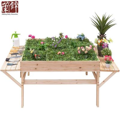 China Garden Set Garden Raised Bed Wooden Flower Raised Planter 2 Side Platforms Plant Gardening Workstation for sale