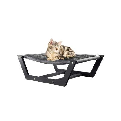 China Small Plush Cat Hammock Bed Wood Framed Cat Boarding Pet Furniture Black Sustainable for sale