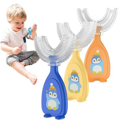 China New Children's Manual Toothbrush Silicone Cartoon Animal Toothbrushes Baby Mouth Cleaning Children's U-shaped Toothbrush Home for sale