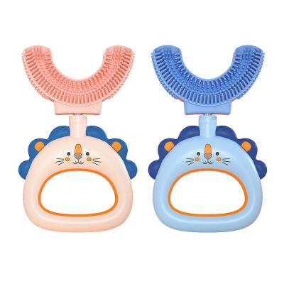 China Home 2-12 Years Old 360 Degree Oral Cleaning Silicone Soft Teeth Brush Children Baby Kids U Shaped Toothbrush for sale