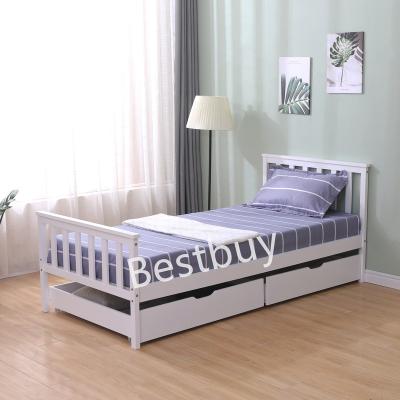 China Modern white solid pine wood with high headboard foot end single wooden beds for bedroom furniture for sale