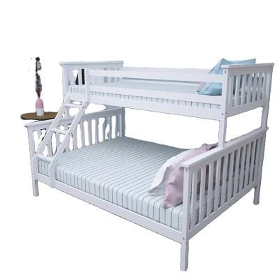 China (Other) Double Bed Bunk Bed Adjustable Triple 3 White Pine Wood Kids Bed Frame With Stairs for sale