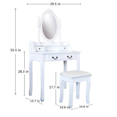 China (Other) 4 Drawer Adjustable Vanity Table Set Dressing Table With Cushioned Stool Makeup Table White for sale