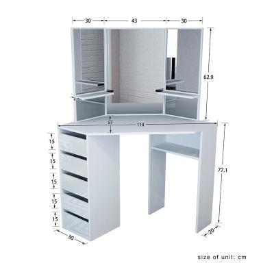 China (Other)Adjustable Modern Corner Dressing Table Makeup Desk w/5 Drawers & 3 Mirrors & Stool Bedrooms for sale