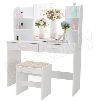 China (Other)Adjustable Modern Bedroom Furniture Girl Dresser With 2 Drawers Dressing Table Makeup Desk Bedroom Stool White Mirror Dresser With Shelf for sale