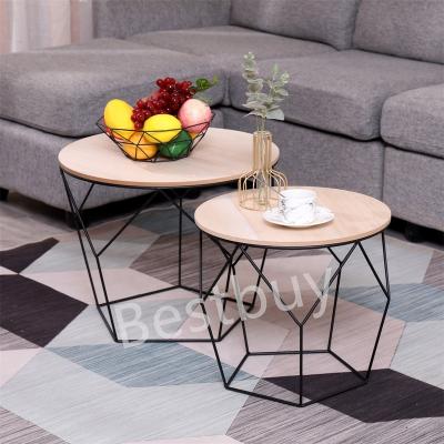 China Modern Set of 2 Side Tables for Living Room, Contemporary Round Geometric Pre-Assembled Coffee Tables for Small Spaces for sale