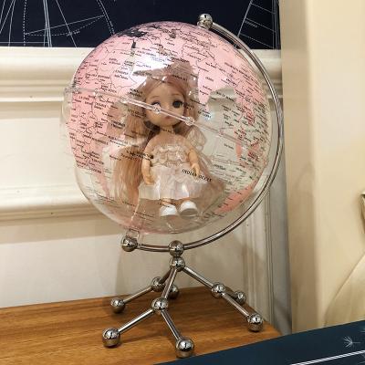 China Perfect Transparent Modern Luxury Desktop Decoration Christmas Gift World Map Globe With Metal Stand for sale