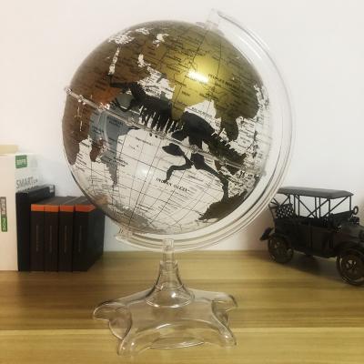 China Swivel Map Earth Geography 20cm Large Transparent Rotating World Globe With Built-in Ornament for sale