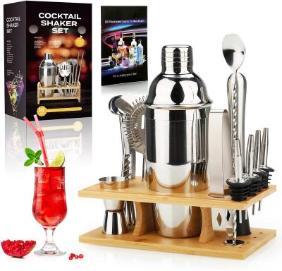 China Viable Factory Diy 16Pcs 750Ml Cocktail Shaker Making Set Bar Bartender Tool Kit With Fashion Bamboo Stand for sale