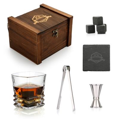 China Minimalist Whiskey Stones Glass Gift Set Granite Whiskey Ice Rocks Whiskey Glass Slate Coasters for sale