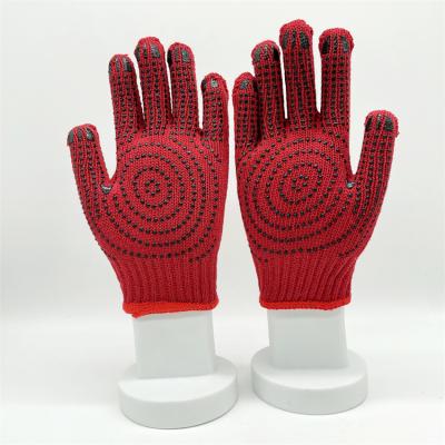 China Fashionable Red 7 Gague Anti-Slip Knitted Slip-Proof Cotton Gloves With Dotted PVC for sale