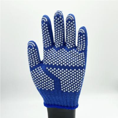 China 7 Gague Anti-Slip Blue Knitted PVC Dotted Cotton Work Gloves For Industrial Working for sale