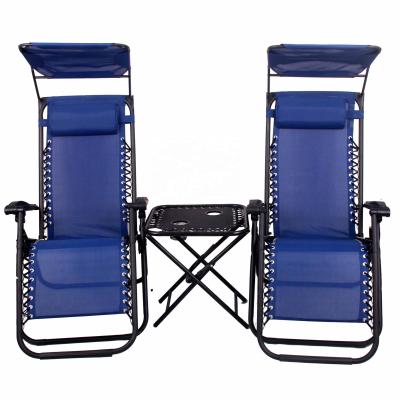 China Best Selling Outdoor Foldable Lounge Yard Weightless Chair with Canopy Shade and Folding Table Set Leisure Patio Recliner for sale