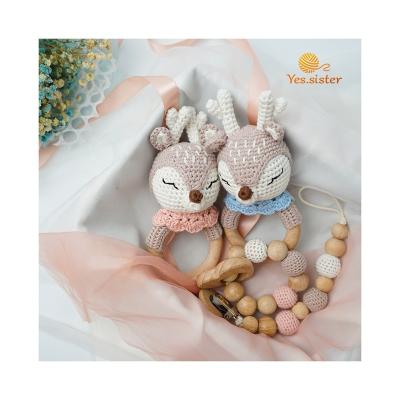 China Baby Teething Wooden Soft Rattle Crochet Deer Teether from Toy Safety Handmade Wood Baby for sale