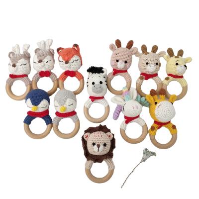 China Soft Toy Fast Shipping Baby Teether Toys Handmade Wooden Crochet Animal Rattle Baby Teether for sale