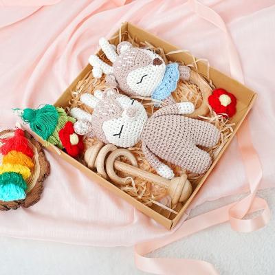 China Soft Toy Handmade Amigurumi Toys Crochet Reindeer Set Crochet Gift Rattle Baby Newborn Teether Set for sale