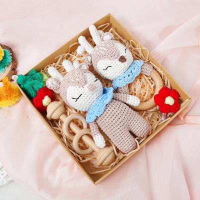 China Toy Handmade Amigurumi Baby Toys Soft Crochet Newborn Gift Rattle Baby Teether Set for sale